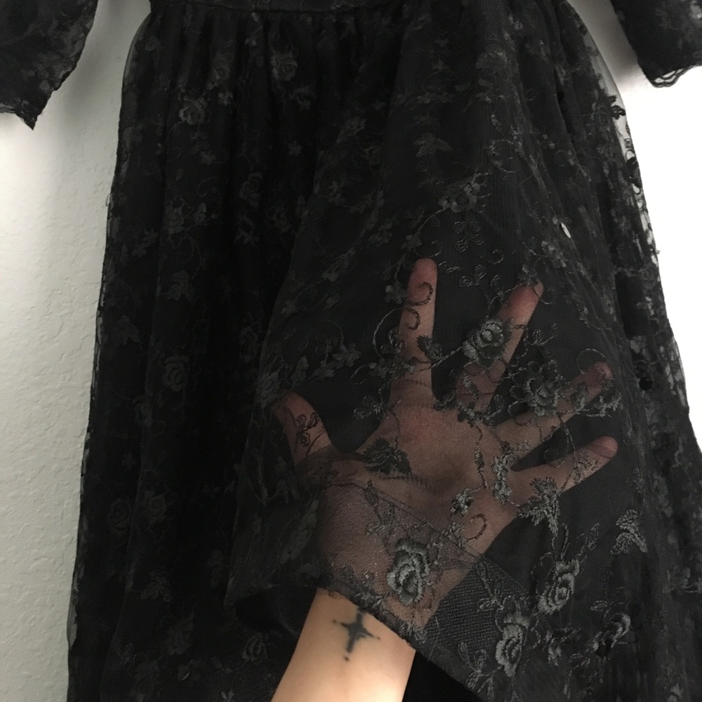 VTG 80s High Low Lace Gothic Black Wedding Dress S - Picture 3 of 5
